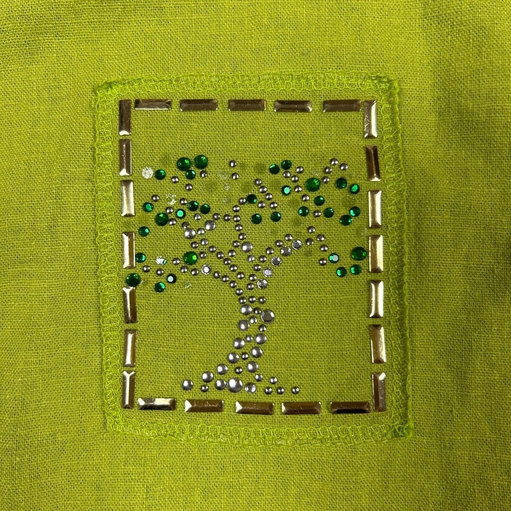 Gepetto Green Blouse with Decorative Patterns and Relaxed Fit 50% Rayon 50% Line - Picture 6 of 12